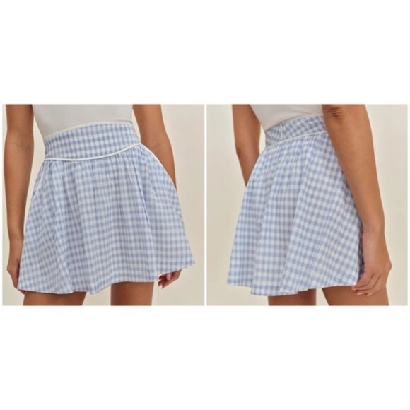 NEW Reformation Piper Mini Skirt Gingham Blue Crystal Check | US 2 UK 6 - Picture 2 of 9